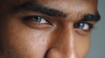 Naklejka premium Close-up of South Asian man with minimal makeup, clean lighting, neutral background