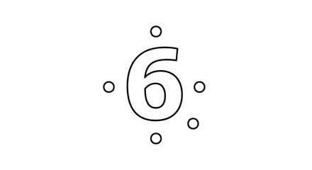 Number six outline with dots vector illustration for educational and design purposes on transparent background