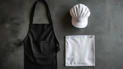 A minimalist apron and chef hat for personal chef experiences. vibe