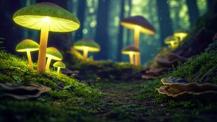 Enchanted glowing mushrooms in mystical forest a magical woodland scenery - Powered by Adobe