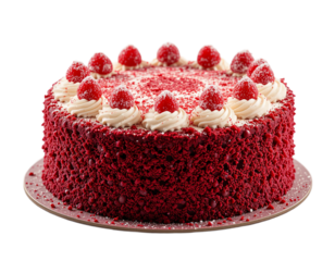 whole red velvet cake isolated on transparent background