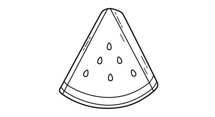 Watermelon slice outline vector illustration, summer fruit drawing, coloring page template on transparent background