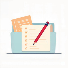 Stylish folder with graphic organizers and checklist on white background, organization