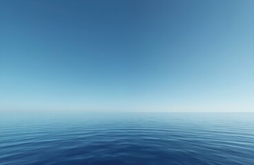 Expansive view of open sea with calm waters meeting clear blue sky. Minimalist serene landscape of ocean with horizon. Suitable for background, exploration themes, eco tech, renewable energy projects.