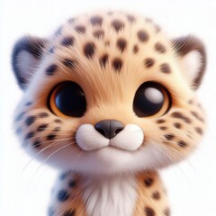 3D realistic adorable fluffy funny Cheetah expression on a white background