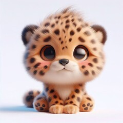 3D realistic adorable fluffy funny Cheetah expression on a white background