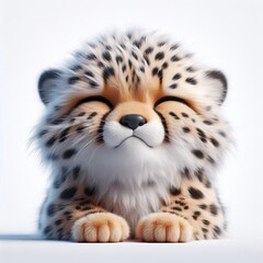 3D realistic adorable fluffy funny Cheetah expression on a white background