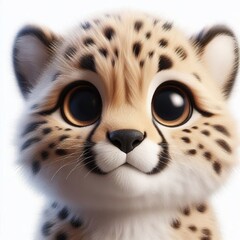 3D realistic adorable fluffy funny Cheetah expression on a white background