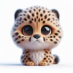 3D realistic adorable fluffy funny Cheetah expression on a white background