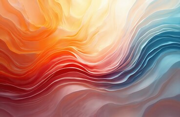 Obraz premium Vibrant abstract art with wavy lines in shades of orange, red, blue. Dynamic flowing forms with light gradients create modern design. Ideal background, wallpaper. Graphic element, illustration,