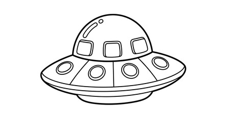 Fototapeta premium Ufo coloring page for kids, spaceship drawing, alien spacecraft illustration, outline art on transparent background