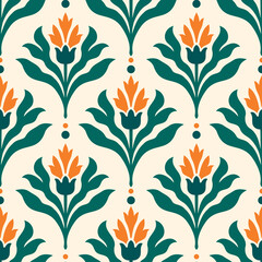 Green and orange luxury vector seamless pattern. Ornament, Traditional, Ethnic, Arabic, Turkish, Indian motifs. Great for fabric and textile, wallpaper, packaging design or any desired idea.
