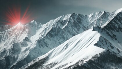 Snowy mountain peaks in dramatic light