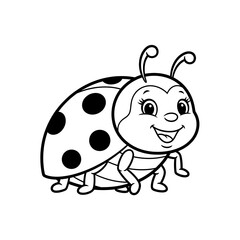 Ladybug coloring page for kids, cute cartoon ladybug drawing, insect outline illustration vector on transparent background
