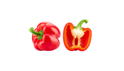 Bright red and yellow bell peppers stand out isolated on a white background.
