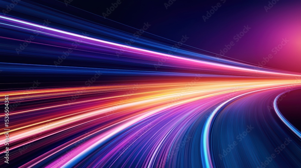 Poster vibrant light trails in motion creating dynamic patterns on dark background for abstract artistic co