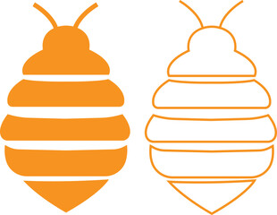 Bee icons set yellow flat and outline designs. Flying insect with striped body and wings vectors. Honeybee symbols for pollination and wildlife representation. Nature, apiary, environmental pictogram.