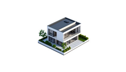 3D rendering of modern white house icon with windows and doors, representing safe home architecture design isolated on white background.

