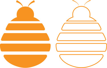 Bee icons set yellow flat and outline designs. Flying insect with striped body and wings vectors. Honeybee symbols for pollination and wildlife representation. Nature, apiary, environmental pictogram.