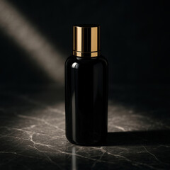 Fototapeta premium black perfume bottle with gold cap.