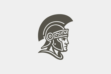 Roman warrior profile in helmet, vintage silhouette vector illustration, logo, icon