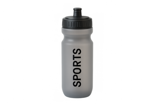 Sports water bottle with black cap isolated on transparent background, perfect for promoting hydration and an active lifestyle