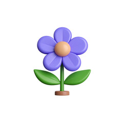 purple flower blossom with green leaf, isolated on white background