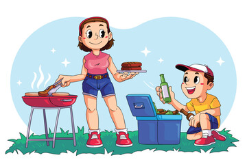 Outdoor Barbecue Time with Friends and Cold Drinks