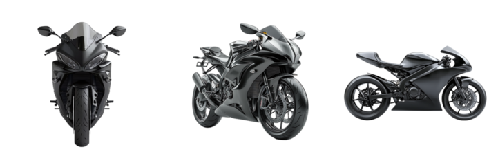 Set of racing motorcycles isolated on transparent background PNG