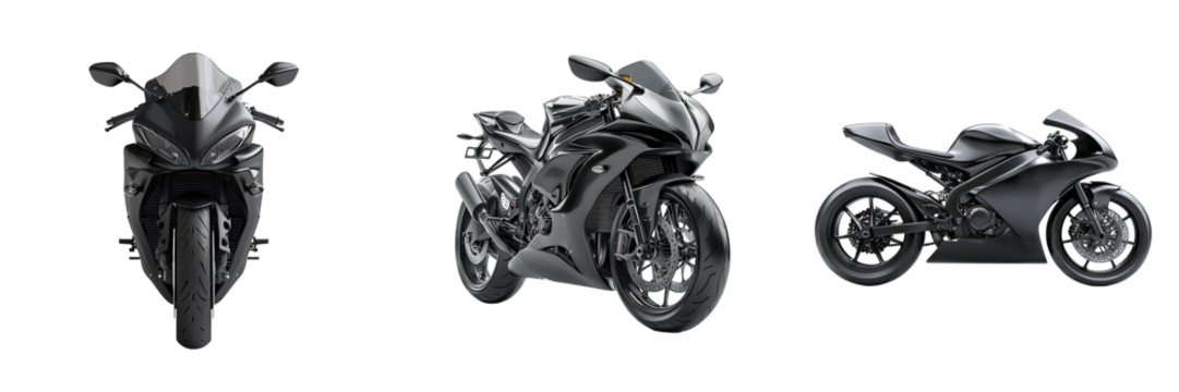 Set of racing motorcycles isolated on transparent background PNG