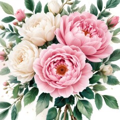 Elegant Bouquet Featuring Peonies and Roses in Soft Pastel Colors With Delicate Foliage