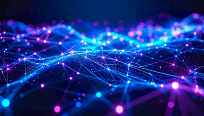 Obraz premium Futuristic Digital Wave Network with Glowing Neural Connections and Light Particles - AI Generated