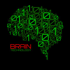 Artificial intelligence. Abstract brain with binary computer code, technology concept. Vector illustration