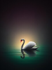 Obraz premium Swan on a tranquil lake at dawn