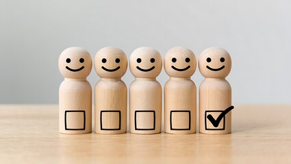 Wooden People Figures With Boxes Check Mark Concept