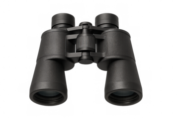 Black binoculars isolated on transparent background, ideal for birdwatching, hiking, or any outdoor activity requiring enhanced vision
