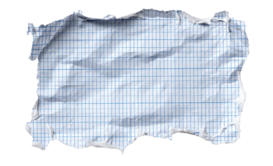 White lined paper with blue grid and torn edge isolated on transparent background, PNG cutout for web design templates, UI mockups, and branding projects.

