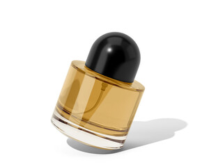 Blank Empty Round Perfume Glass Bottle, Cosmetic Spray Bottle Isolated On Transparent Background, Prepared For Mockup, 3D Render.