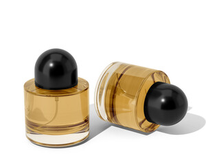 Blank Empty Round Perfume Glass Bottle, Cosmetic Spray Bottle Isolated On Transparent Background, Prepared For Mockup, 3D Render.