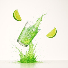 "Lime Soda Splash with Crushed Ice and Flying Citrus — Ultra-Crisp Macro Beverage Scene (8K, High-Speed Studio Photography)"