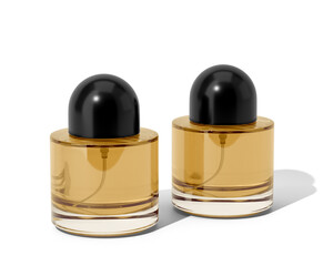Blank Empty Round Perfume Glass Bottle, Cosmetic Spray Bottle Isolated On Transparent Background, Prepared For Mockup, 3D Render.