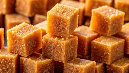 Close-up of panela sugar blocks; raw, unrefined cane sugar from Central and Latin America.  High-resolution detail.