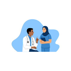 Medical Team Discussion – Doctor and Nurse Vector Illustration