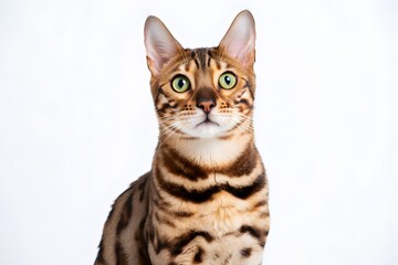 Obraz premium British Shorthair cat sitting on white background looking adorable with soft grey fur and bright eyes