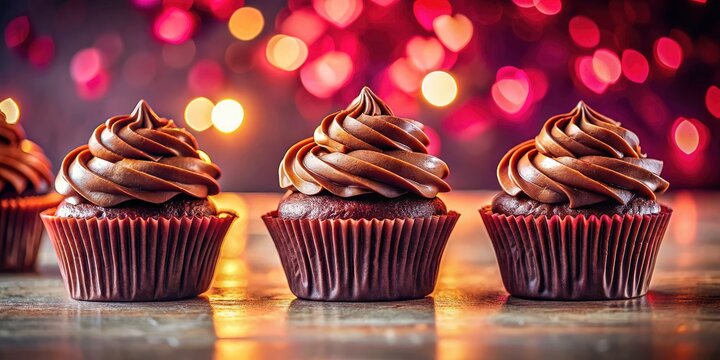 Close-up: rich chocolate cupcakes, Valentine's Day romance in every bite. - Powered by Adobe