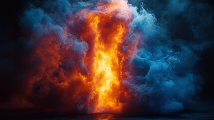 Fiery gateway between clouds of smoke