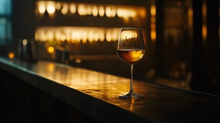 A glass of wine placed on a vintage bar, wine, glass, drink, alcohol, red, table, white, restaurant, bottle, glasses, beverage, wineglass, bar, dinner, celebration, red wine, food, reflection, wine