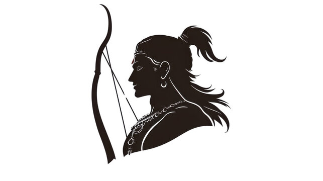 Silhouette Sculpture of Lord Rama for Ram Navami on White Background &ndash; Hindu Festival Art, Divine Warrior Pose Illustration
