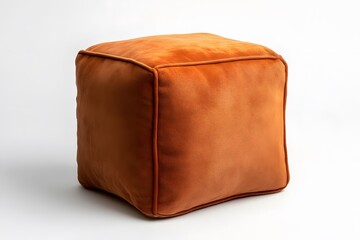 Brown square durable ottoman or footstool. Interior design concept. Isolated object on white background