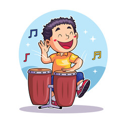 Boy Playing Conga Drums Energetically